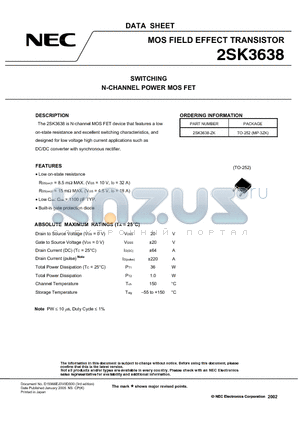 2SK3638 datasheet - SWITCHING N-CHANNEL POWER MOSFET