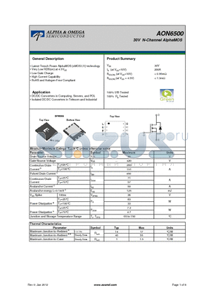 AON6500 datasheet - 30V N-Channel AlphaMOS