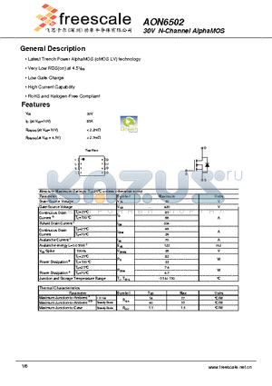 AON6502 datasheet - 30V N-Channel AlphaMOS