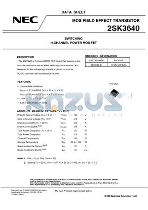 2SK3640 datasheet - SWITCHING N-CHANNEL POWER MOSFET