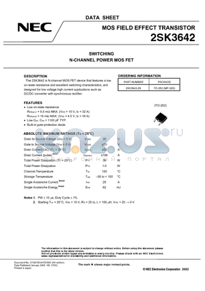2SK3642-ZK datasheet - SWITCHING N-CHANNEL POWER MOSFET