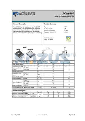 AON6484 datasheet - 100V N-Channel MOSFET