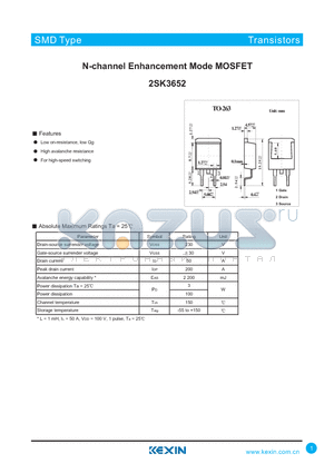 2SK3652 datasheet - N-channel Enhancement Mode MOSFET