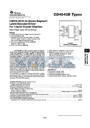 CD4543BE datasheet - CMOS BCD-TO-SEVEN-SEGMENT LATCH/DECODER/DRIVER FOR LIQUID-CRYSTAL DISPLAYS