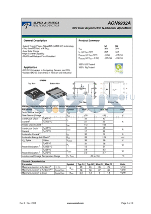 AON6932A datasheet - 30V Dual Asymmetric N-Channel AlphaMOS