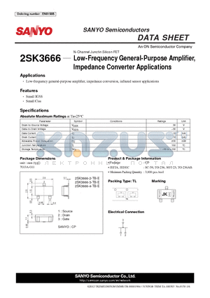 2SK3666-2-TB-E datasheet - Low-Frequency General-Purpose Amplifier, Impedance Converter Applications