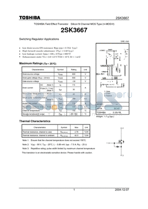 2SK3667 datasheet - Silicon N Channel MOS Type Switching Regulator Applications