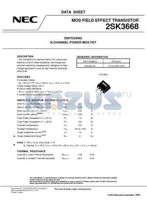 2SK3668 datasheet - SWITCHING N-CHANNEL POWER MOSFET