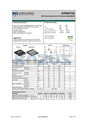 AON6973A datasheet - 30V Dual Asymmetric N-Channel AlphaMOS