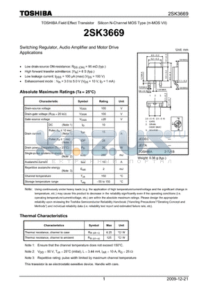 2SK3669 datasheet - Switching Regulator, Audio Amplifier and Motor Drive Applications