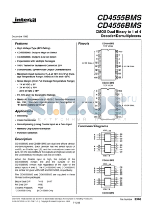 CD4555 datasheet - CMOS Dual Binary to 1 of 4 Decoder/Demultiplexers