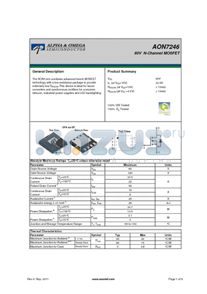 AON7246 datasheet - 60V N-Channel MOSFET