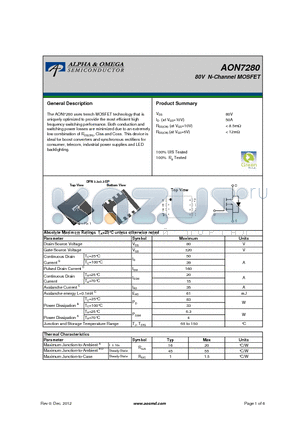 AON7280 datasheet - 80V N-Channel MOSFET