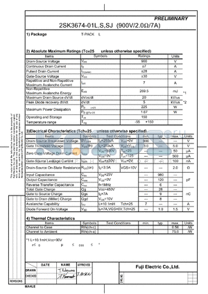 2SK3674-01 datasheet - Power MOSFET SuperFAP-G series Target Specification