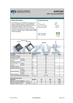 AON7290 datasheet - 100V N-Channel MOSFET