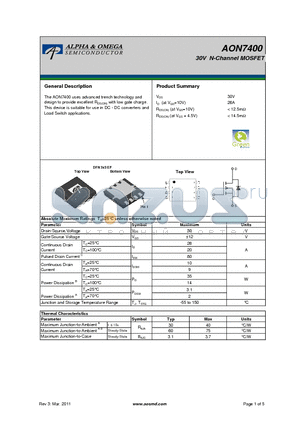 AON7400 datasheet - 30V N-Channel MOSFET