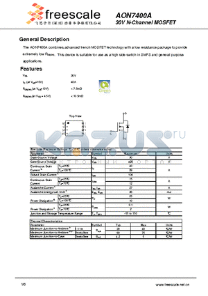 AON7400A datasheet - 30V N-Channel MOSFET
