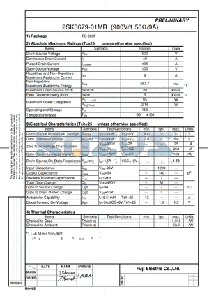 2SK3679 datasheet - Fuji Power MOSFET SuperFAP-G series Target Specification