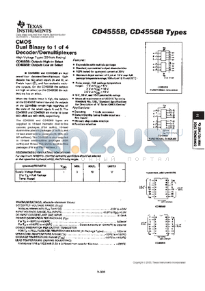 CD4555BPWR datasheet - CMOS DUAL BINARY TO 1 OF 4 DECODER/DEMULTIPLEXERS