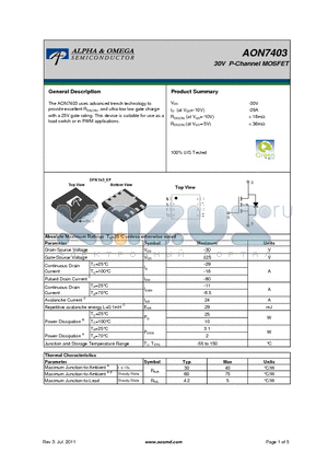 AON7403_11 datasheet - 30V P-Channel MOSFET