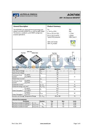 AON7406 datasheet - 30V N-Channel MOSFET