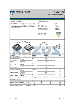 AON7406_11 datasheet - 30V N-Channel MOSFET