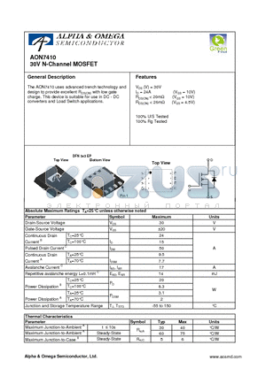 AON7410 datasheet - 30V N-Channel MOSFET