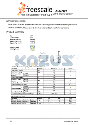 AON7421 datasheet - 20V P-Channel MOSFET