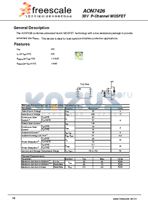 AON7426 datasheet - 30V P-Channel MOSFET