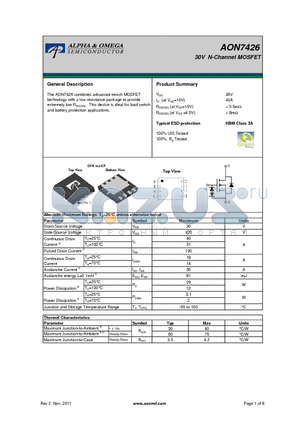 AON7426 datasheet - 30V N-Channel MOSFET