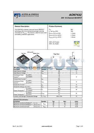 AON7432 datasheet - 30V N-Channel MOSFET
