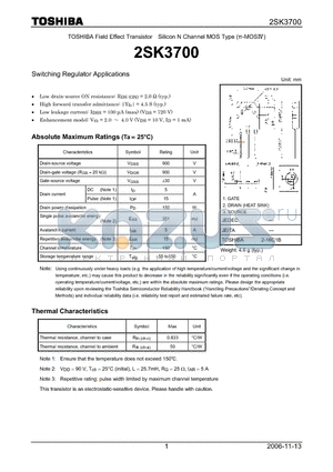 2SK3700 datasheet - Silicon N Channel MOS Type Switching Regulator Applications
