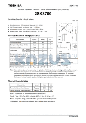 2SK3700 datasheet - Switching Regulator Applications