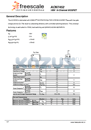 AON7452 datasheet - 100V N-Channel MOSFET
