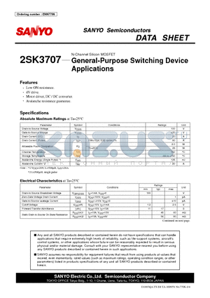 2SK3707 datasheet - General-Purpose Switching Device Applications