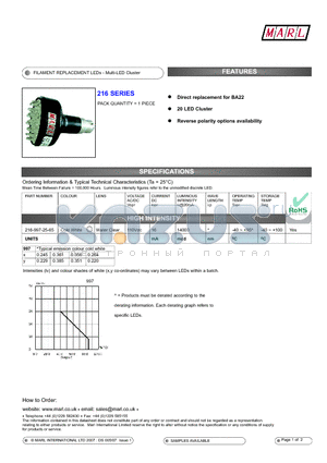 216-997-25-65 datasheet - FILAMENT REPLACEMENT LEDs - Multi-LED Cluster