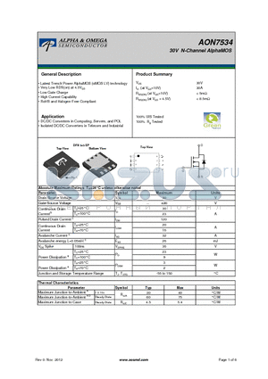 AON7534 datasheet - 30V N-Channel AlphaMOS