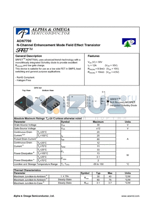 AON7700 datasheet - N-Channel Enhancement Mode Field Effect Transistor