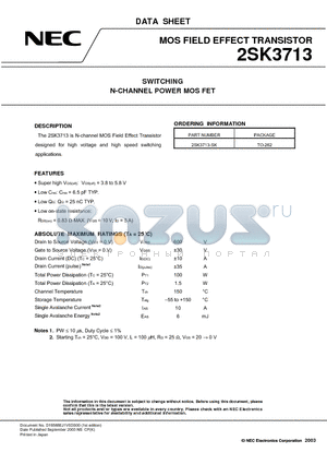 2SK3713 datasheet - SWITCHING N-CHANNEL POWER MOSFET