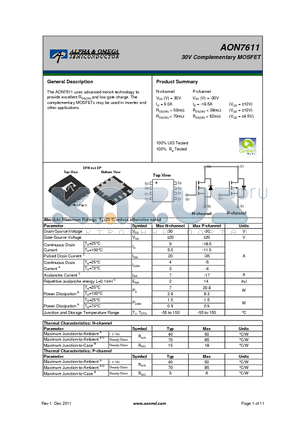 AON7611 datasheet - 30V Complementary MOSFET