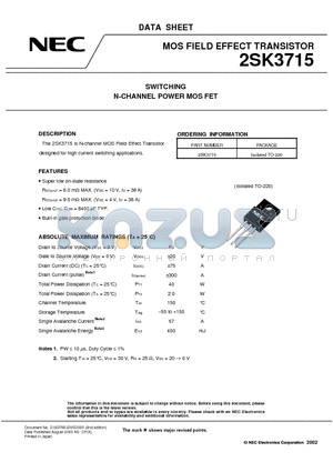 2SK3715 datasheet - SWITCHING N-CHANNEL POWER MOSFET