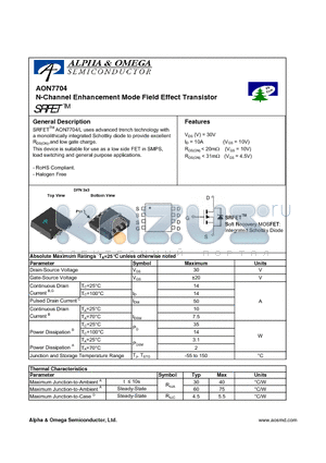 AON7704 datasheet - N-Channel Enhancement Mode Field Effect Transistor