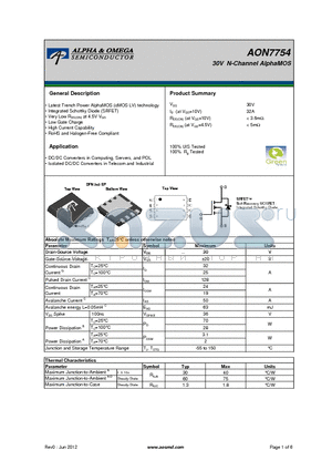 AON7754 datasheet - 30V N-Channel AlphaMOS