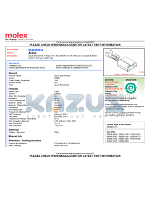 0940303910 datasheet - Quick Disconnect, Female, for 1.00-2.50mmb (14-16 AWG) wire, Accepts 6.35mm (.250