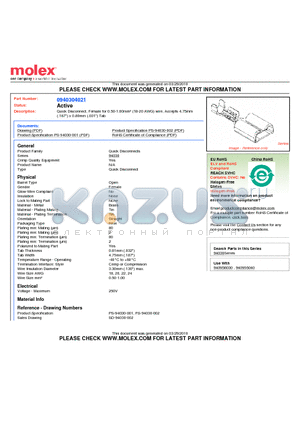 0940304021 datasheet - Quick Disconnect, Female for 0.50-1.00mmb (18-20 AWG) wire, Accepts 4.75mm (.187