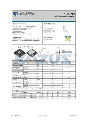 AON7752 datasheet - 30V N-Channel AlphaMOS