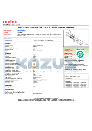 0940304071 datasheet - Quick Disconnect, Male, for 0.50-1.00mmb (18-20 AWG) wire