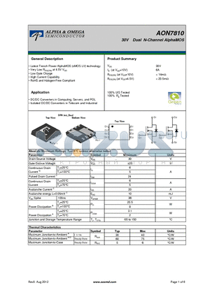 AON7810 datasheet - 30V Dual N-Channel AlphaMOS