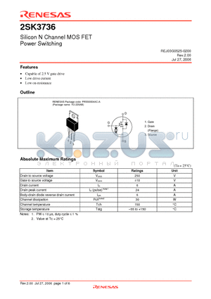 2SK3736 datasheet - Silicon N Channel MOS FET Power Switching