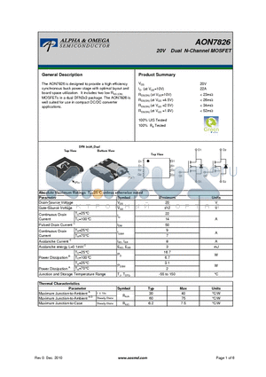 AON7826 datasheet - 20V Dual N-Channel MOSFET